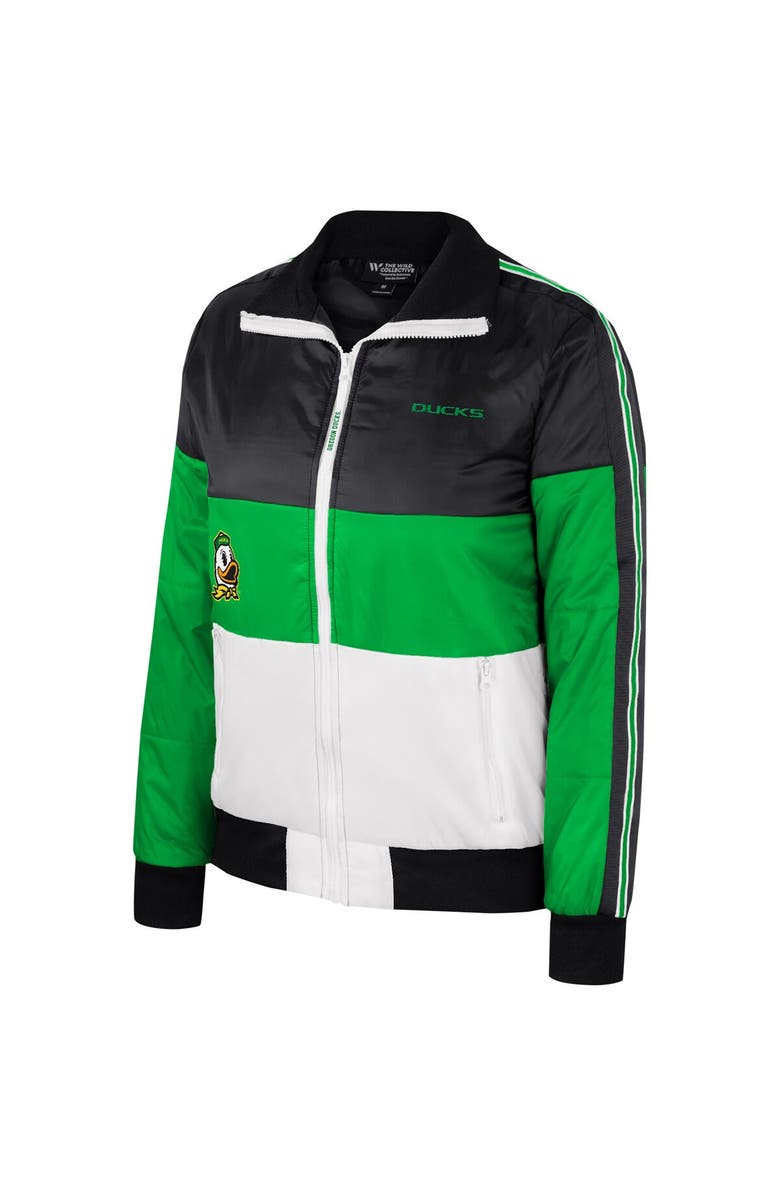 THE WILD COLLECTIVE Women's The Wild Collective  Green Oregon Ducks Color-Block Puffer Full-Zip Jacket, Alternate, color, Green