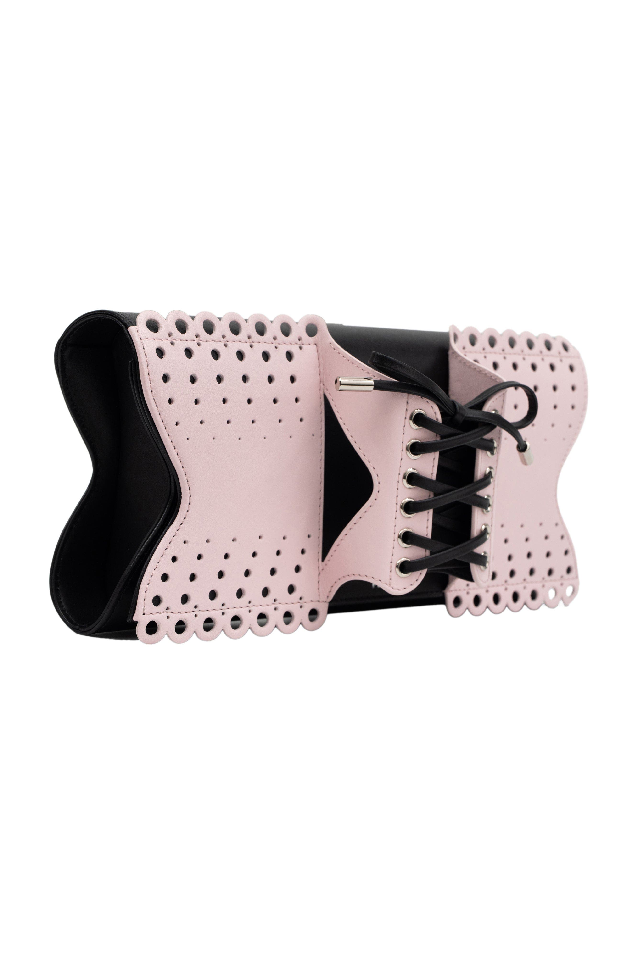 PERRIN PARIS Le Corset Perforé Clutch, Alternate, color, Puff Pink / Black
