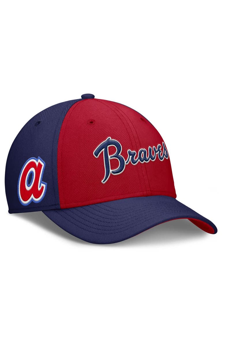 Nike Men's Nike Navy/Red Atlanta Braves Rise Swoosh Performance Flex Hat, Main, color, 