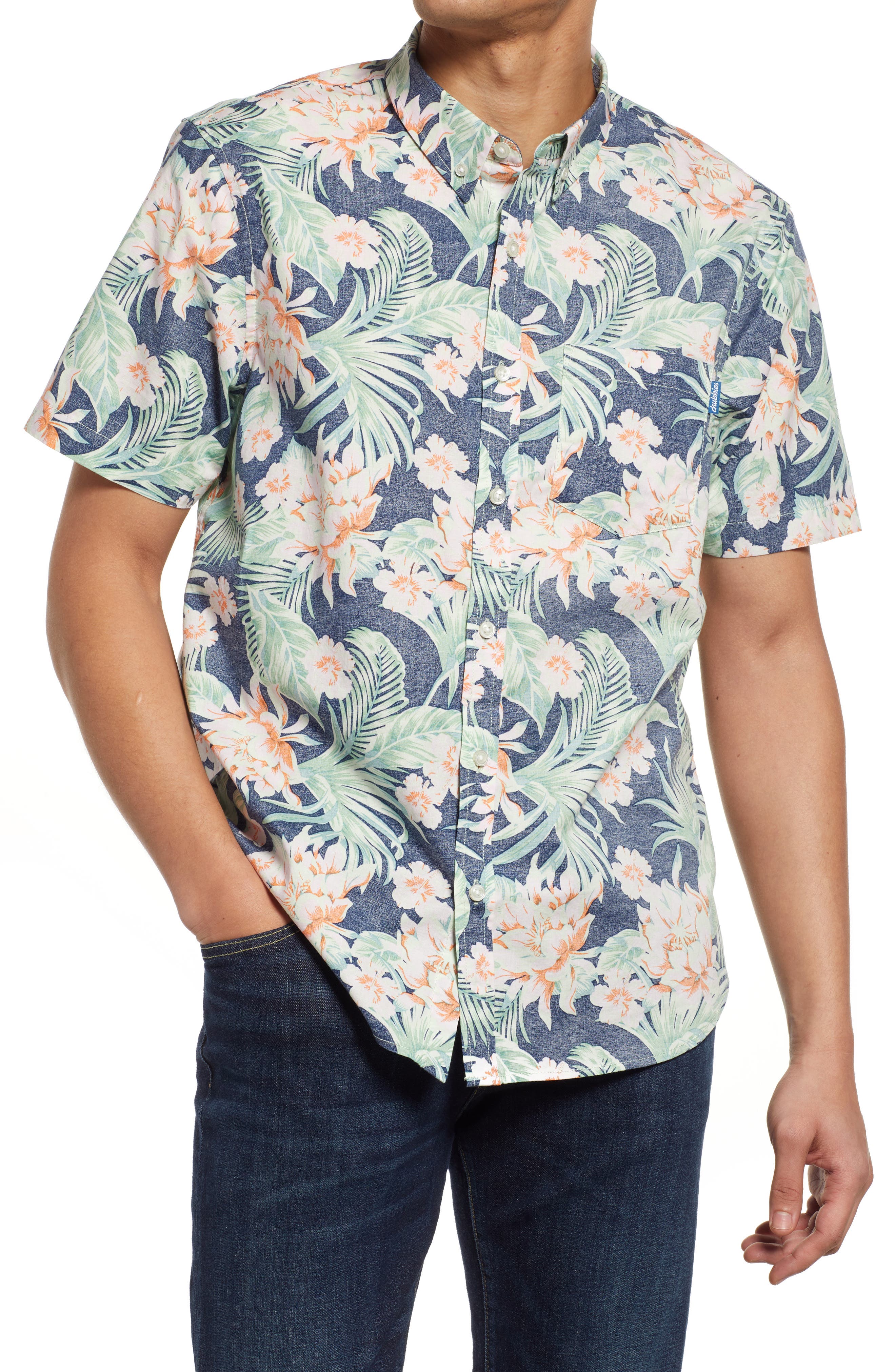 Chubbies The Resort Wear Floral Short Sleeve Button-down Shirt In Navy