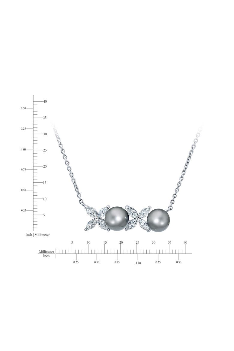 XOXO Grey Pearl & Cubic Zirconia Pendant Necklace, Alternate, color, PURE PLATINUM/ GRAY PEARL