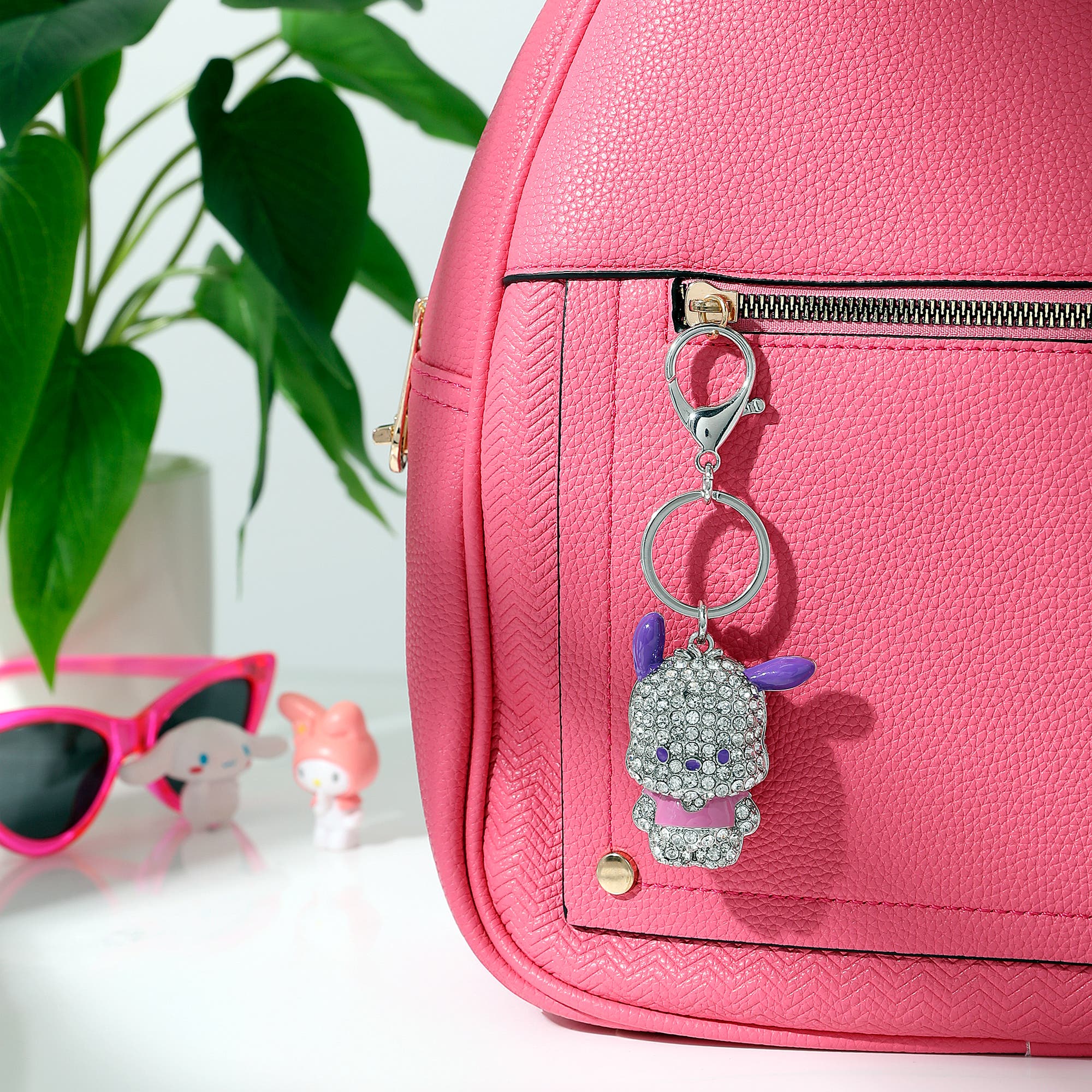 Hello Kitty Pochacco Pavé Keychain Bag Charm, Alternate, color, Clear, Multi