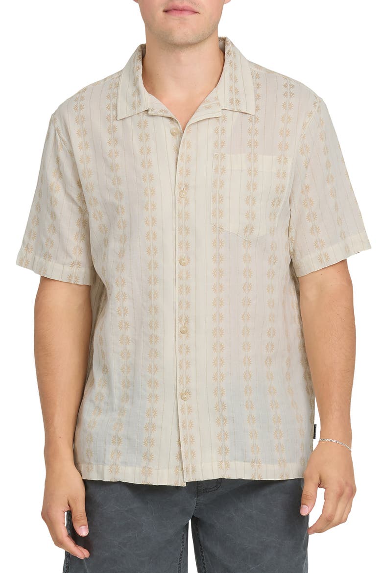 Bishop Jacquard Short Sleeve Cotton Button-Up Camp Shirt, Main, color, TWILL