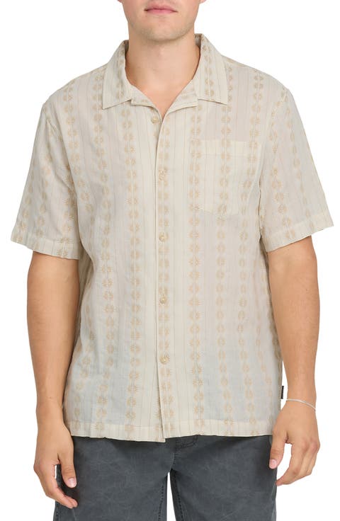 Bishop Jacquard Short Sleeve Cotton Button-Up Camp Shirt