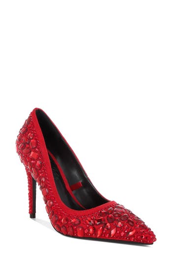 London Rag Iceout Crystal Embellished Pump In Red