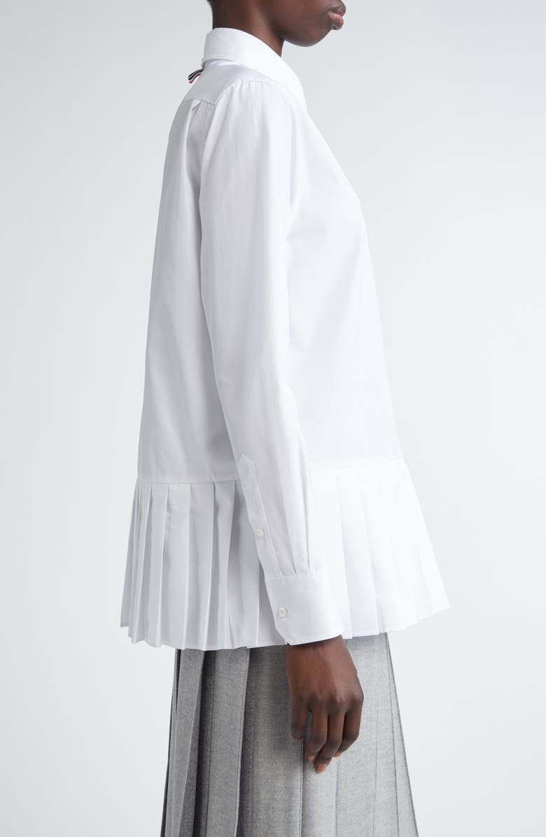 Thom Browne Pleated Cotton Button-Up Shirt, Alternate, color, 
