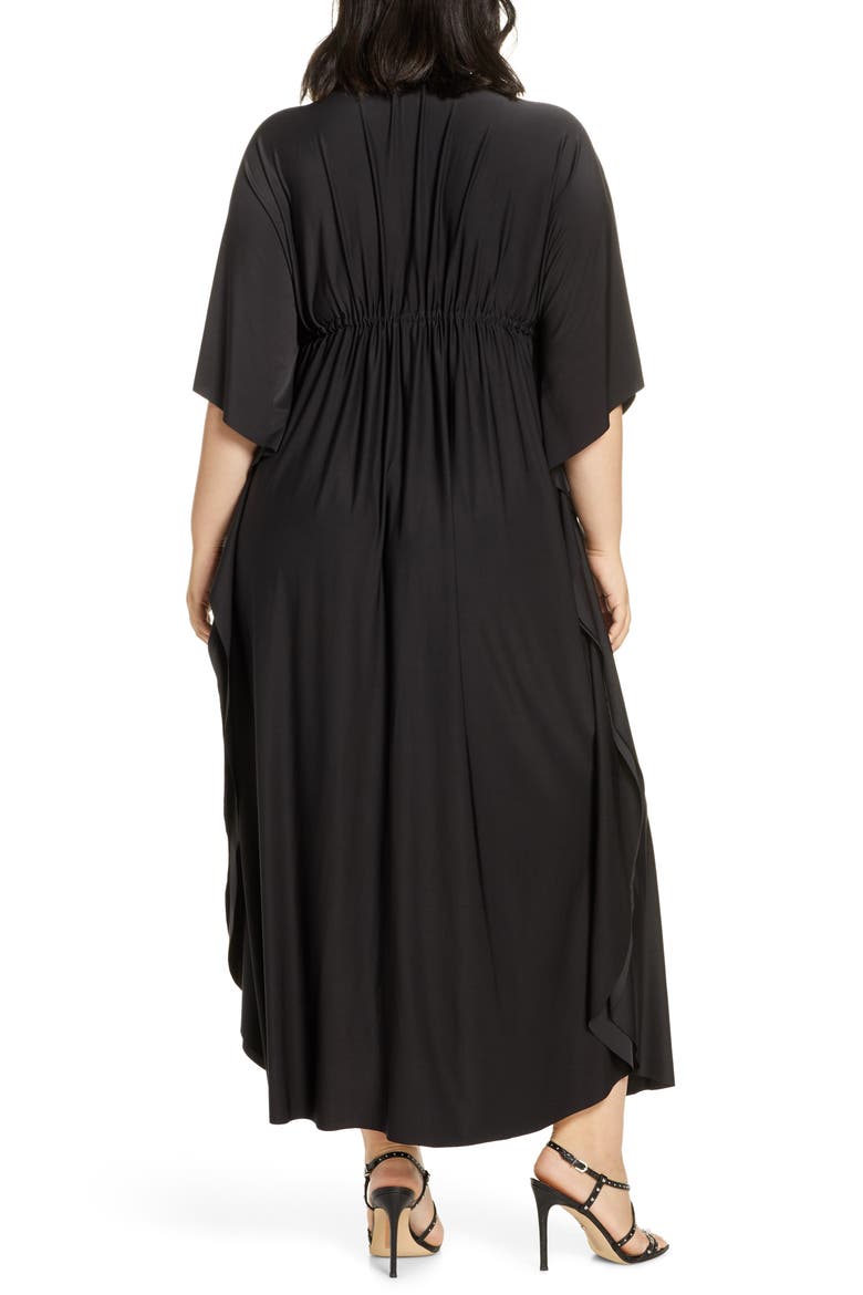Tie Front Caftan Maxi Dress, Alternate, color, BLACK
