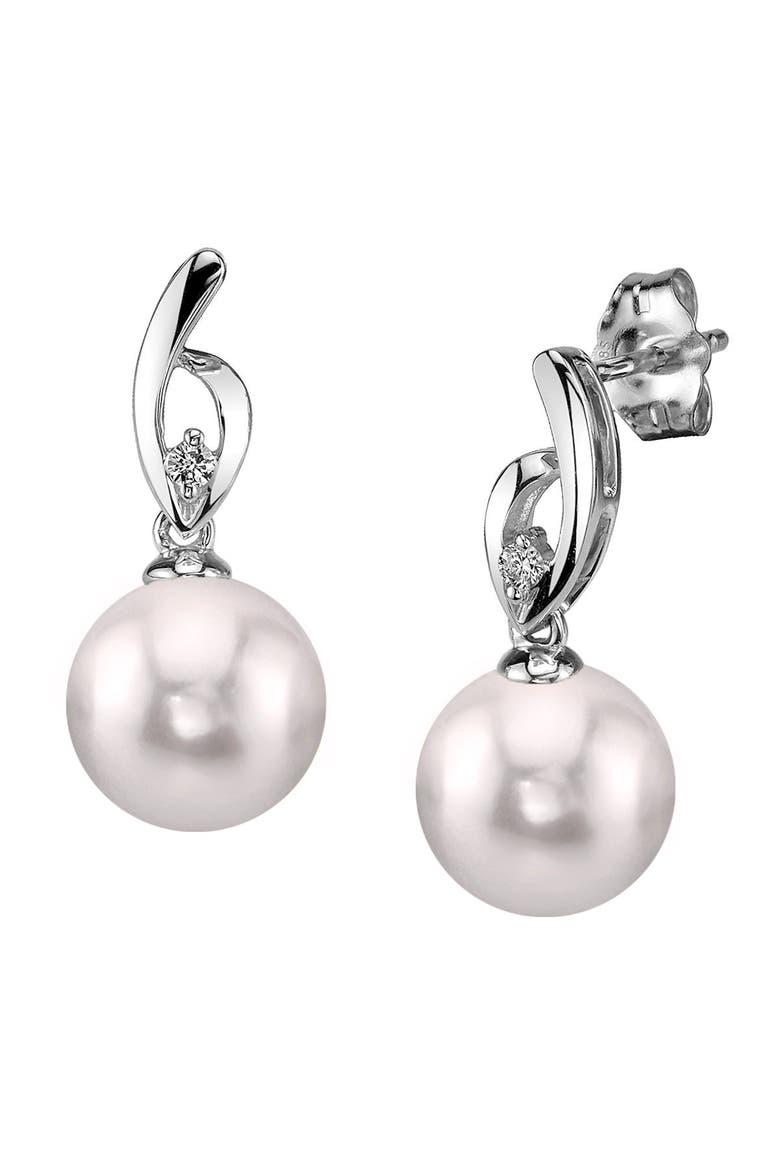 Akoya Pearl & Diamond Lois Earrings, Main, color, White Gold