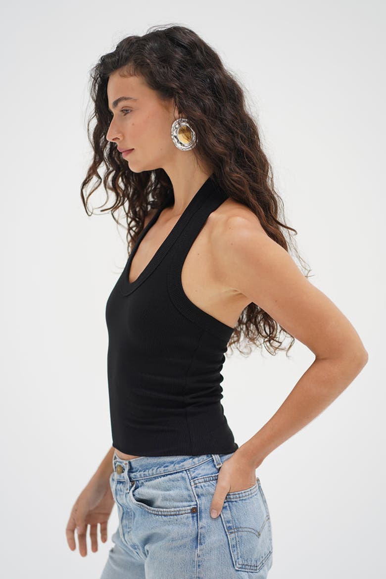 Jules Double Layer Ribbed Halter, Alternate, color, Black