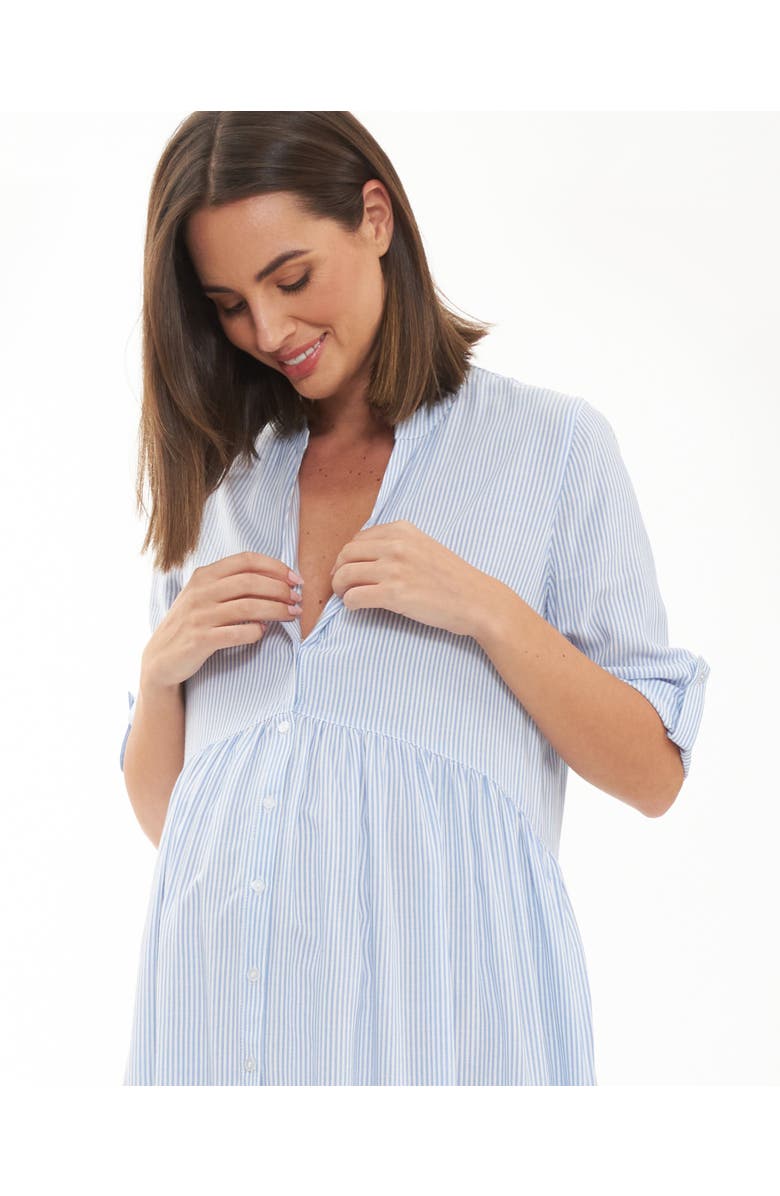 Ripe Maternity Sam Stripe Maternity Button Down Shirt Dress, Alternate, color, Sky Blue / White
