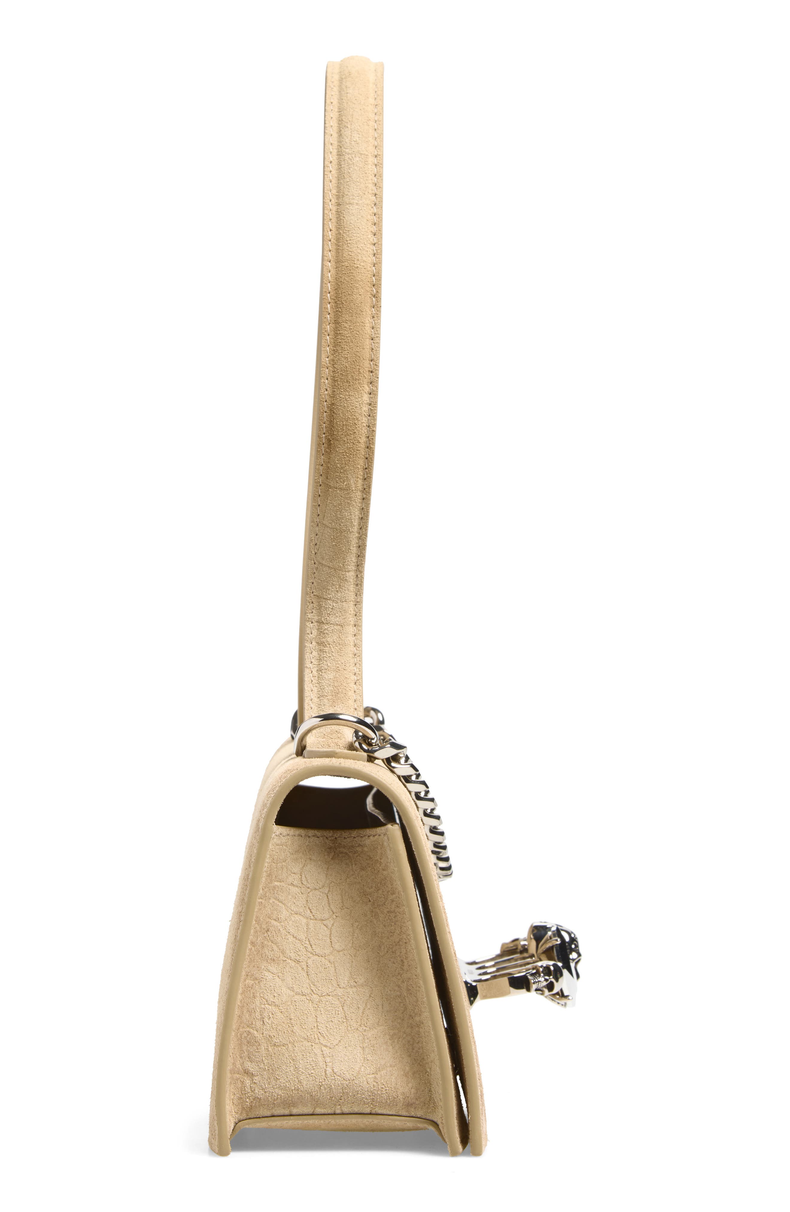 Jeweled Croc Embossed Suede Top Handle Bag, Alternate, color, ZINC