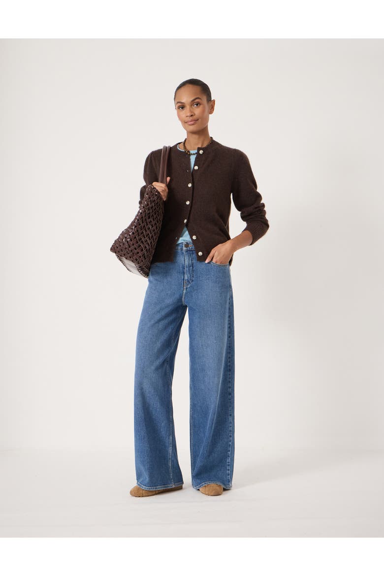 Wool Blend Gathered Shoulder Cardigan, Alternate, color, Dark Brown