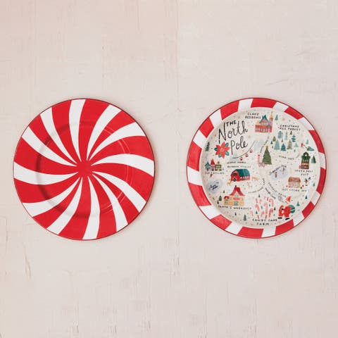 Round Stoneware Plate with North Pole Scene