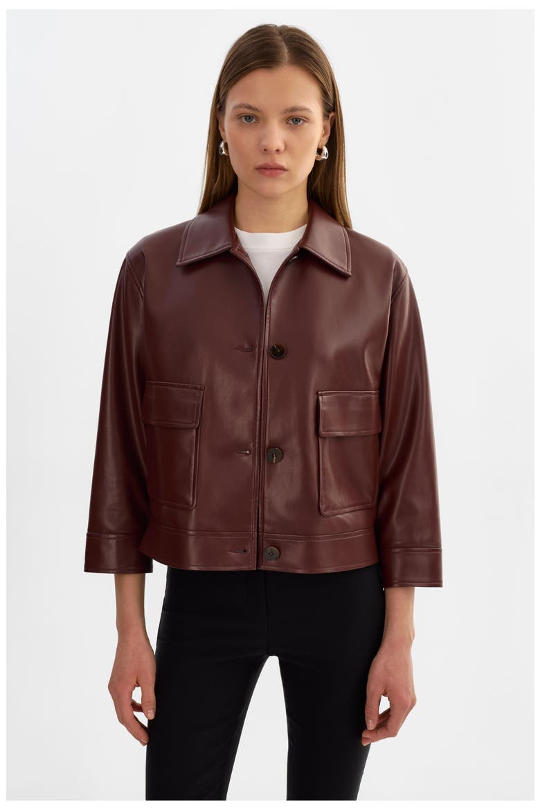 Elara | Faux Leather Jacket, Main, color, Wax Brown