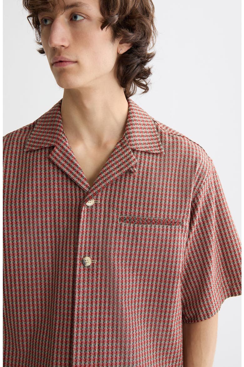 Oversize Microcheck Cotton Camp Shirt, Alternate, color, AURORA RED MICRO CHECK