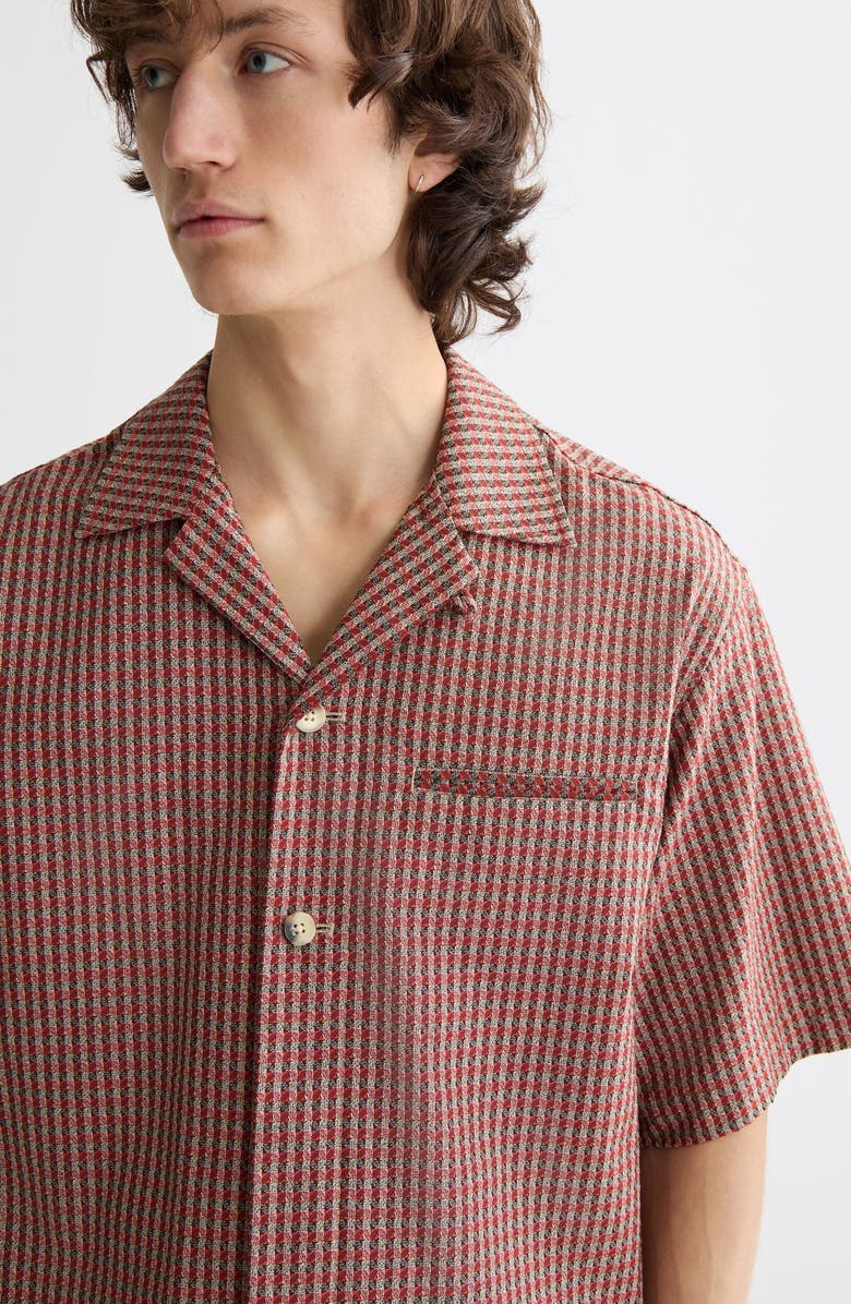 Scotch & Soda Oversize Microcheck Cotton Camp Shirt, Alternate, color, Aurora Red Micro Check