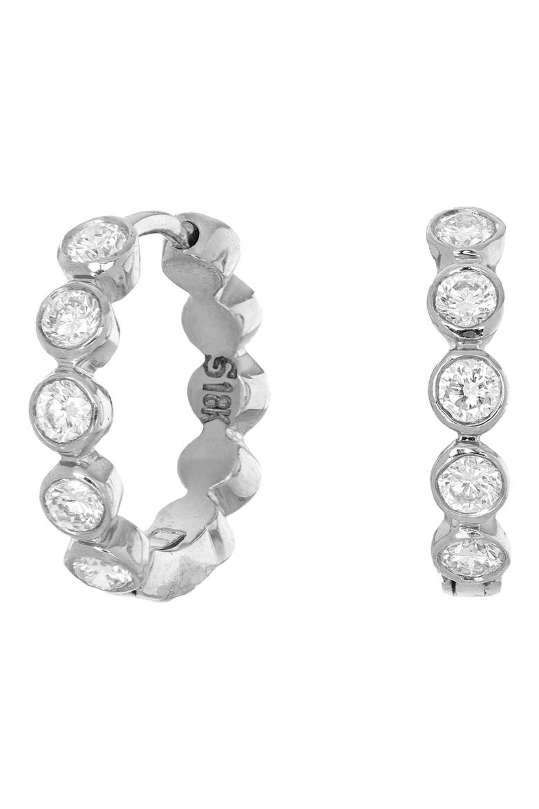 Modern Diamond Bezel Hoop Earrings, Main, color, WHITE GOLD