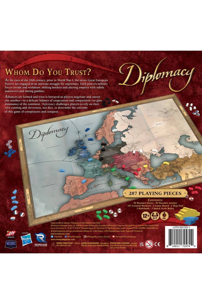 Diplomacy - Renegade, Europe 20th Century Strategy Board Game Ages 12+, Alternate, color, Multicolored