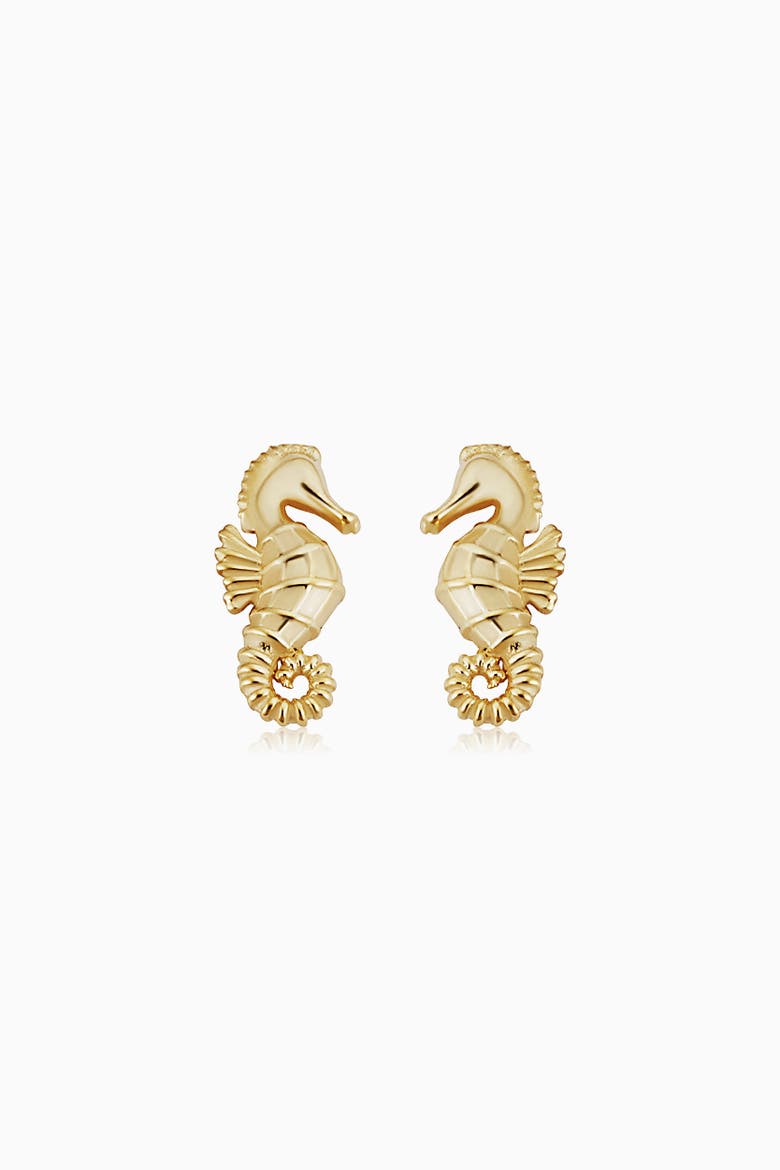 14K Yellow Gold Seahorse Studs, Main, color, Yellow Gold