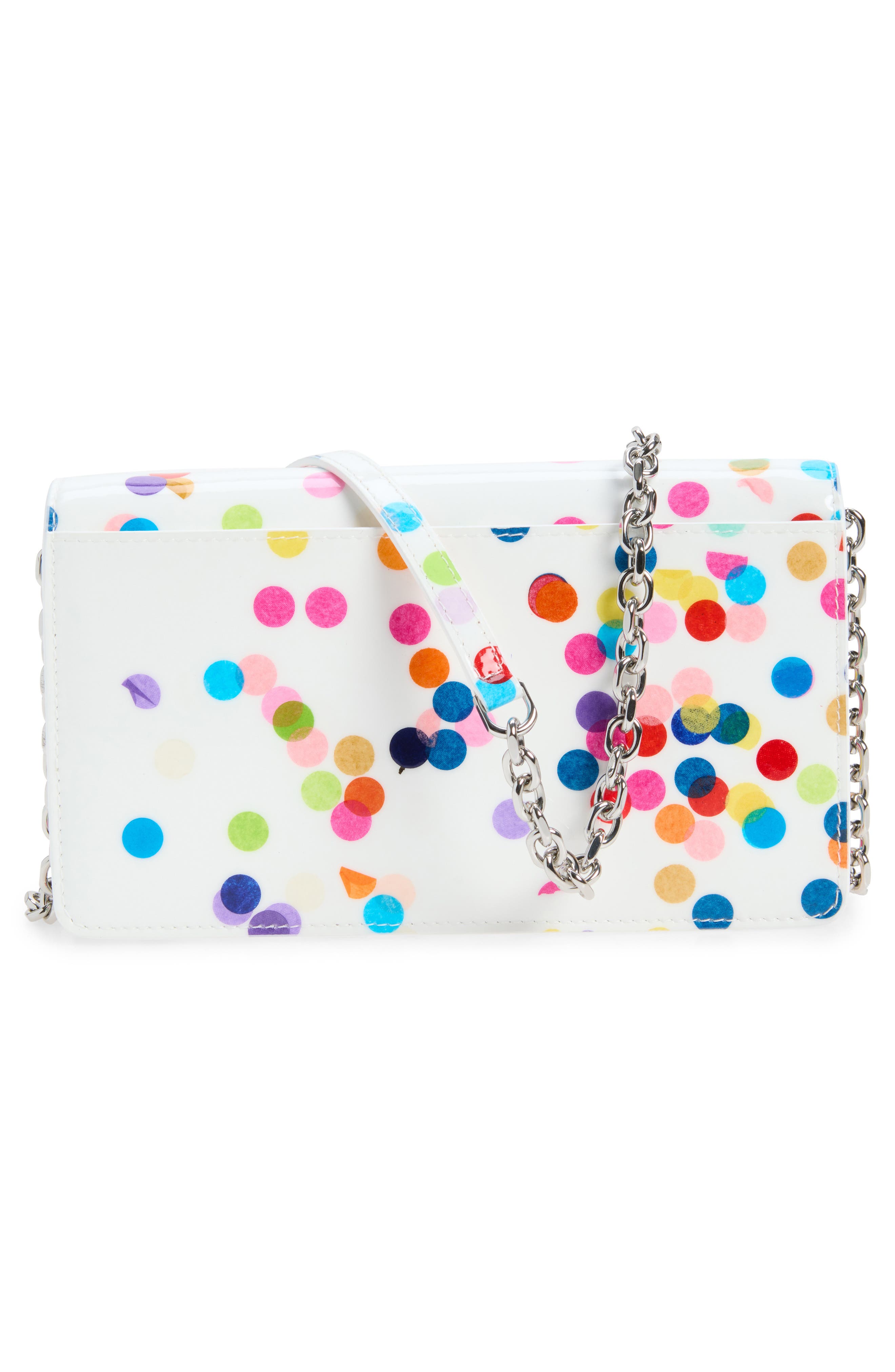 Medium Confetti Print Leather Wallet on a Chain, Alternate, color, WHITE/ MULTICOLOR