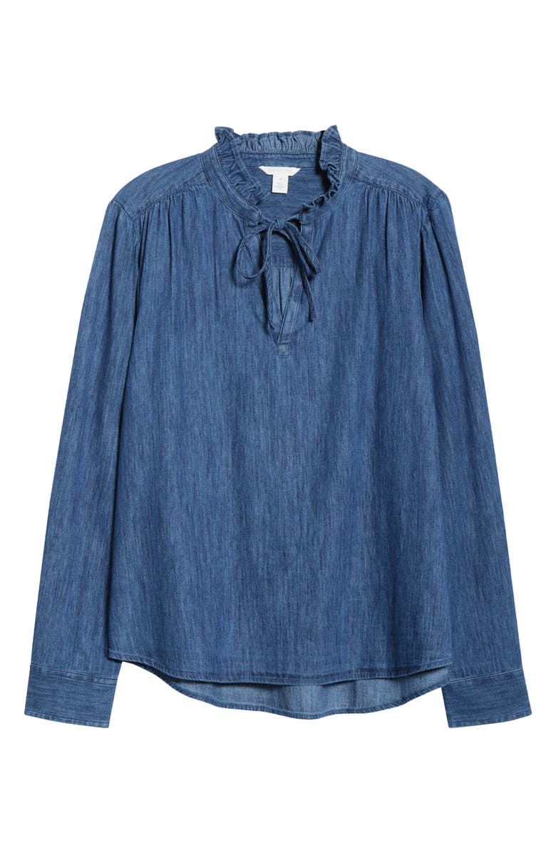 Caslon<sup>®</sup> Ruffle Chambray Top, Alternate, color, Dark Wash