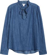 Caslon® Ruffle Chambray Top