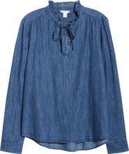 Caslon® Ruffle Chambray Top