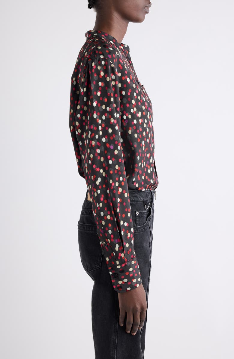 Isabel Marant Rusak Polka Dot Stretch Silk Popover Shirt, Alternate, color, Black/ Red