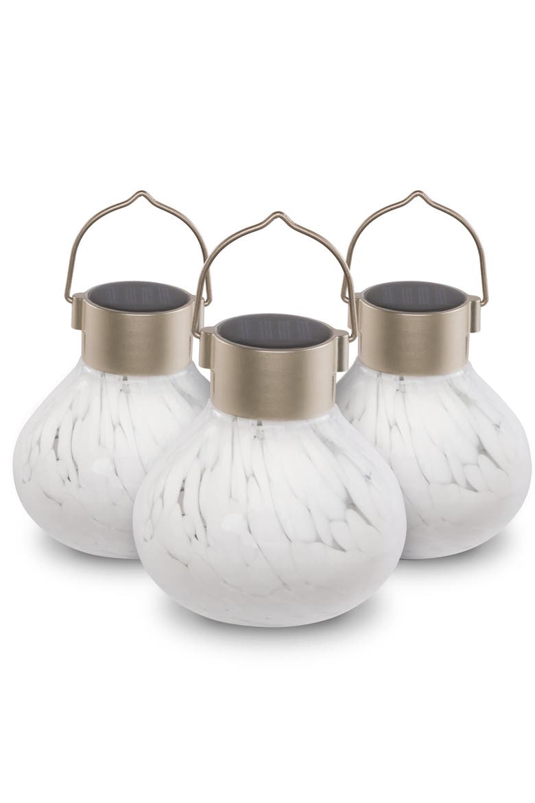 Solar Tea Lantern Handblown Glass 3-pack, Main, color, White