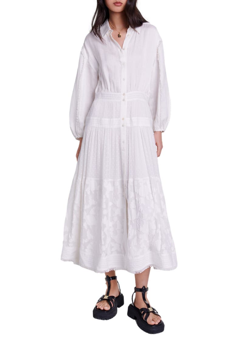 Cotton patchwork maxi dress, Main, color, Ecru