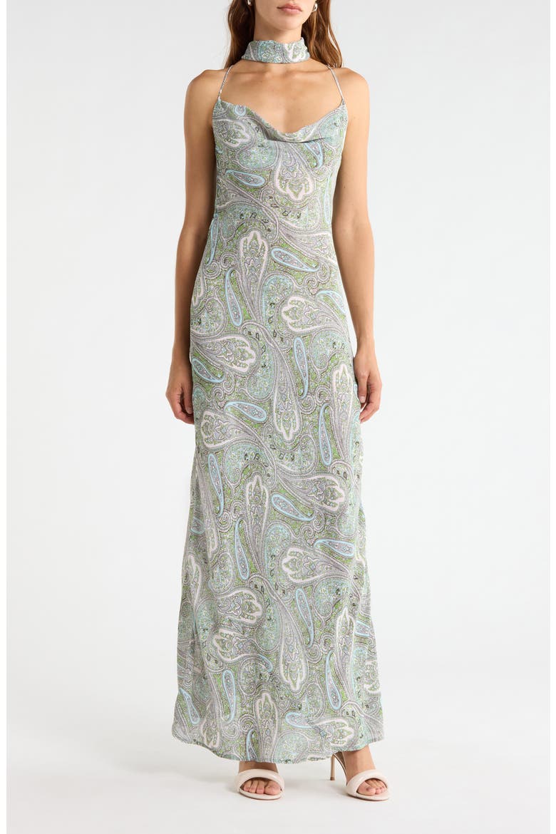 Cheryl Paisley Slipdress with Scarf, Alternate, color, AQUA PAISLEY