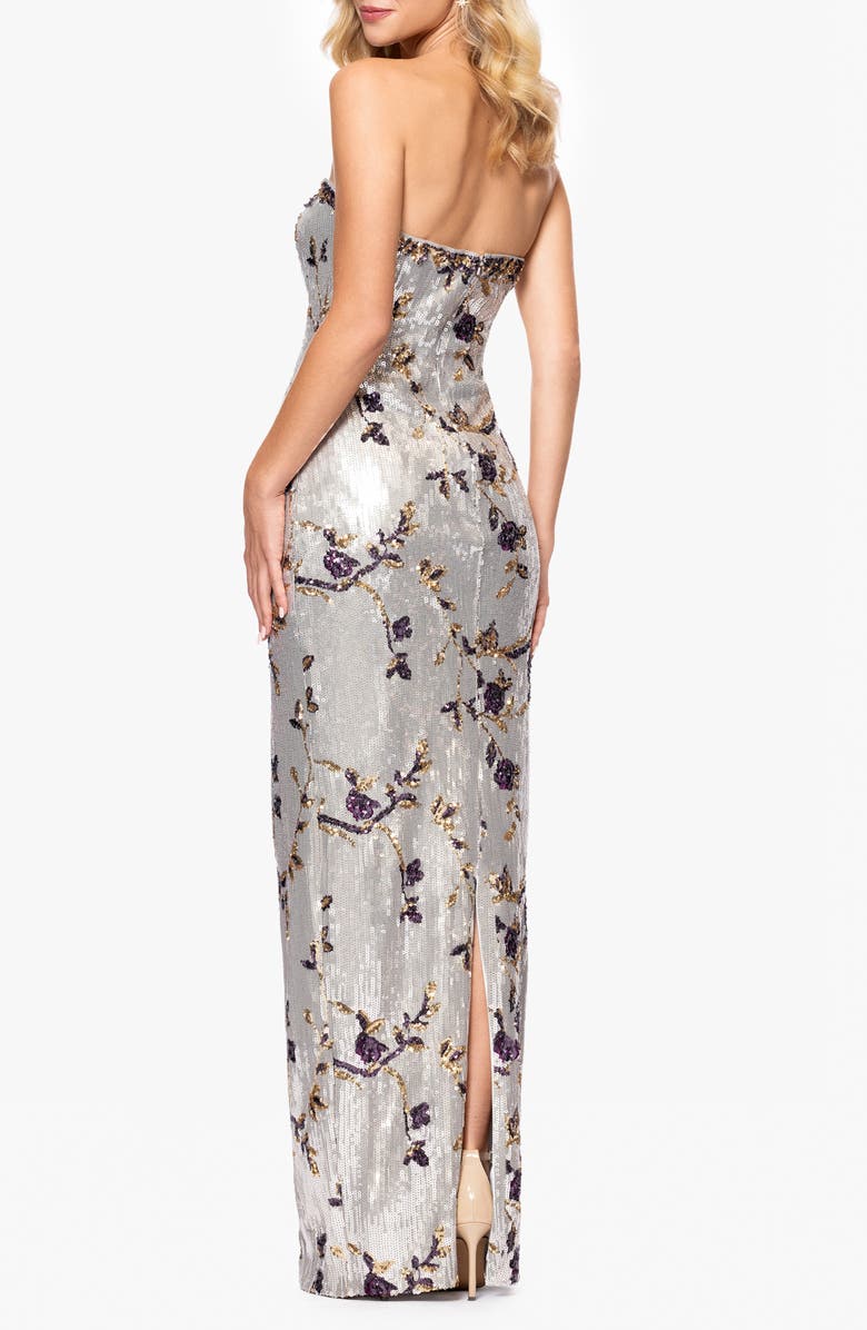 Sequin Floral Strapless Sheath Gown