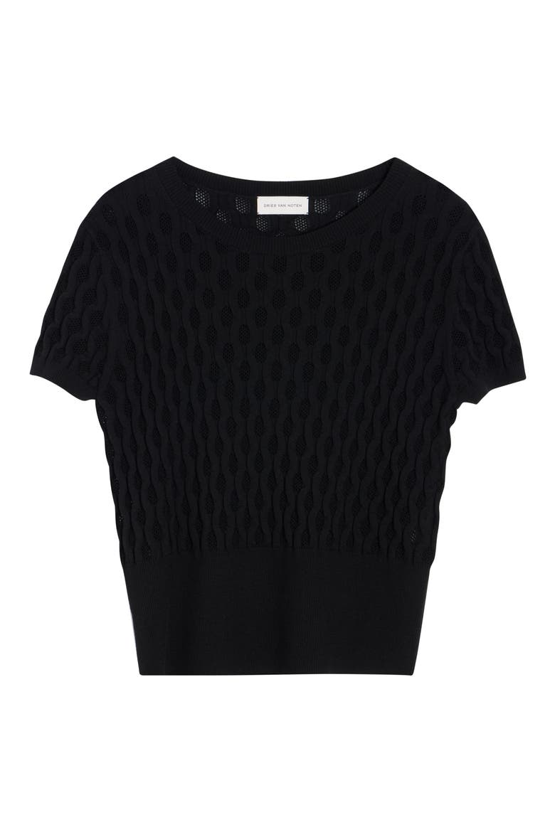 Target Short Sleeve Merino Wool Sweater, Alternate, color, BLACK