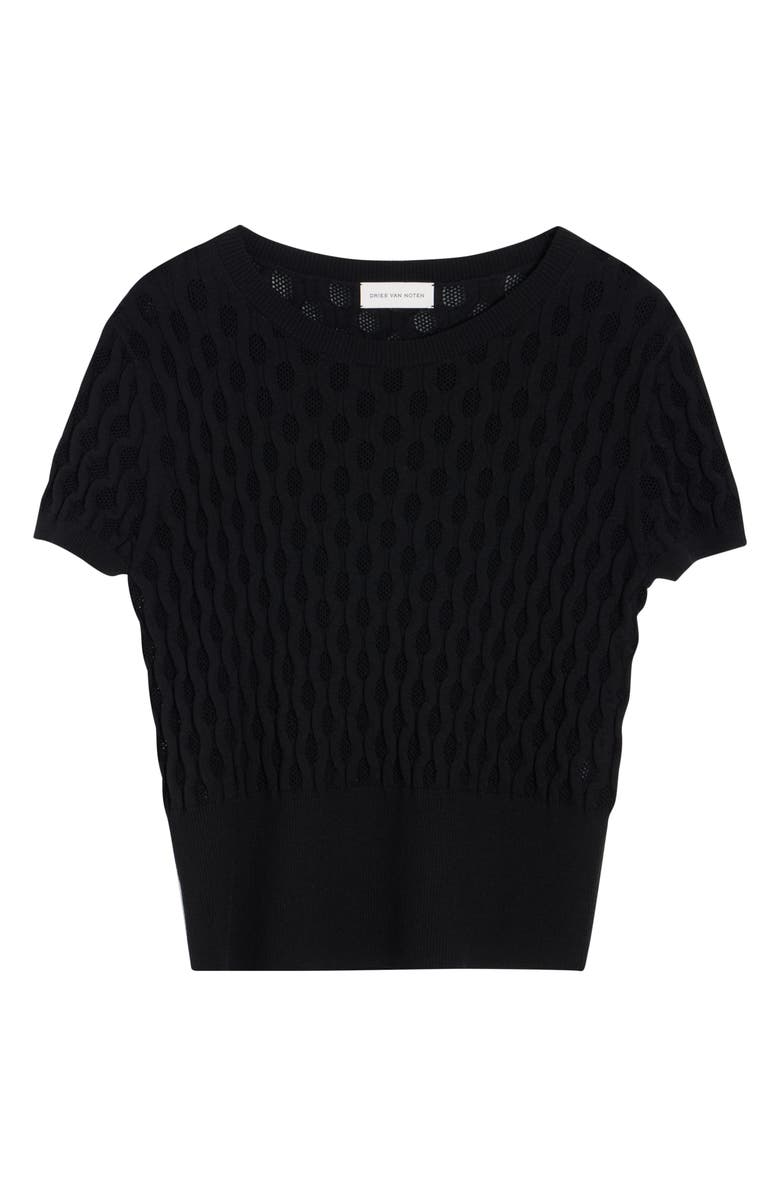 Dries Van Noten Target Short Sleeve Merino Wool Sweater, Alternate, color, Black