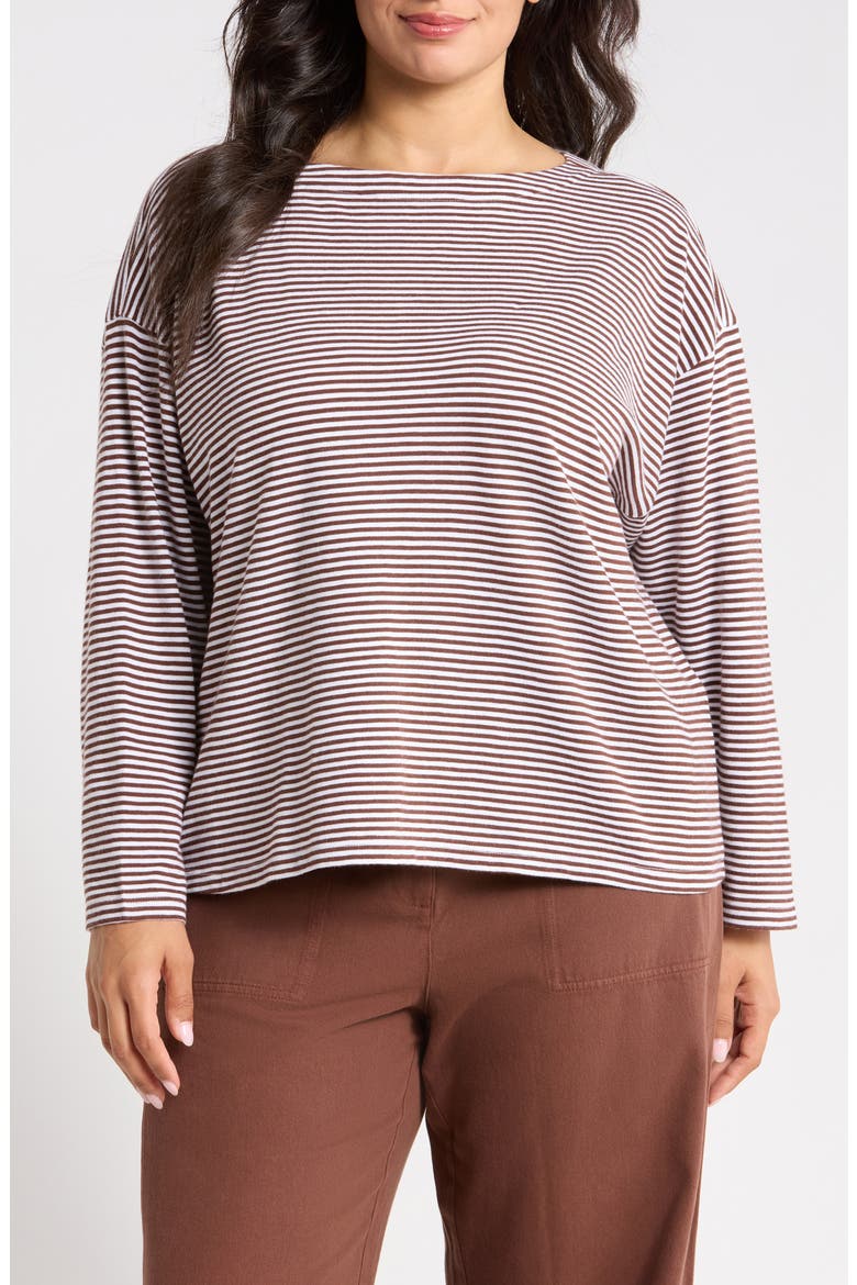 Striped Bateau Neck Boxy Organic Cotton Top, Main, color, TRUFL