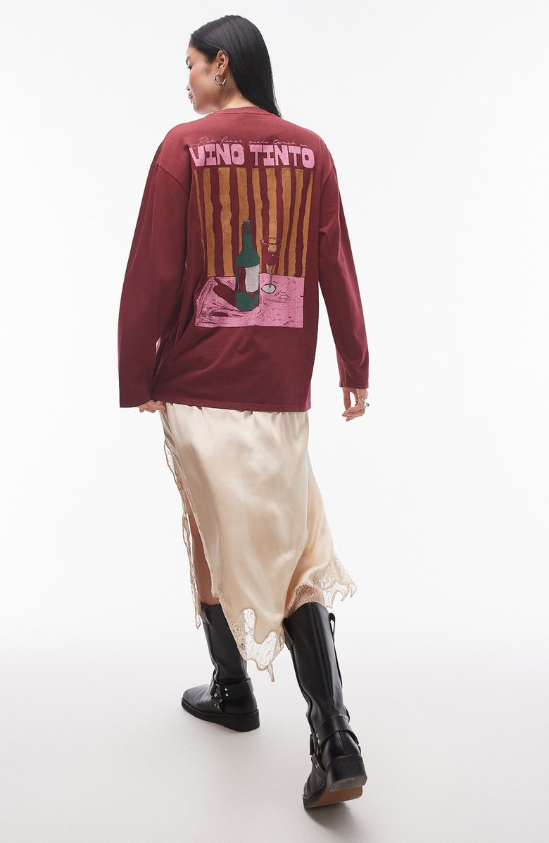 Topshop Vinto Tinto Long Sleeve Graphic T-Shirt, Alternate, color, Burgundy