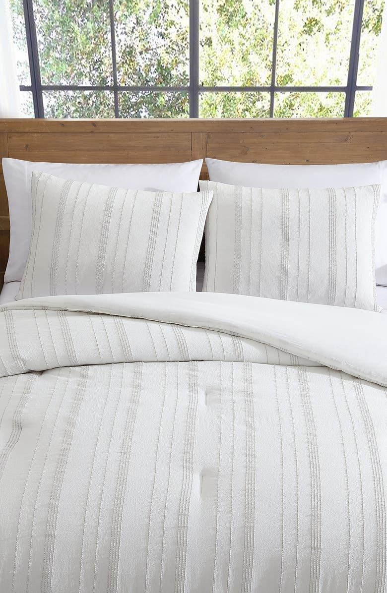 Tahari Mellie Stitch Stripe Cotton 3-Piece Comforter Set, Alternate, color, White/ Pumice Stone