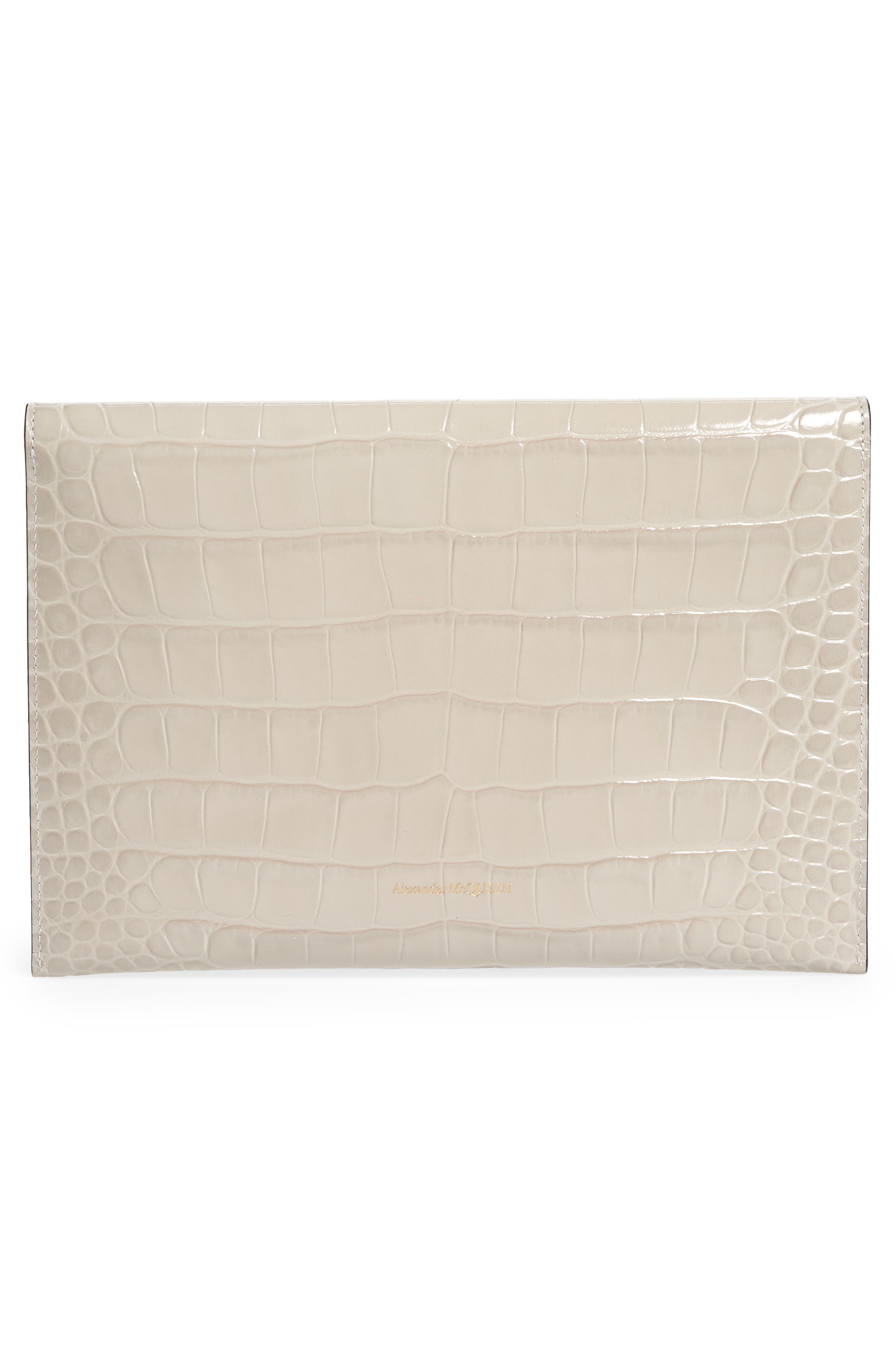 McQueen Alexander McQueen Croc Embossed Leather Envelope Clutch, Alternate, color, 