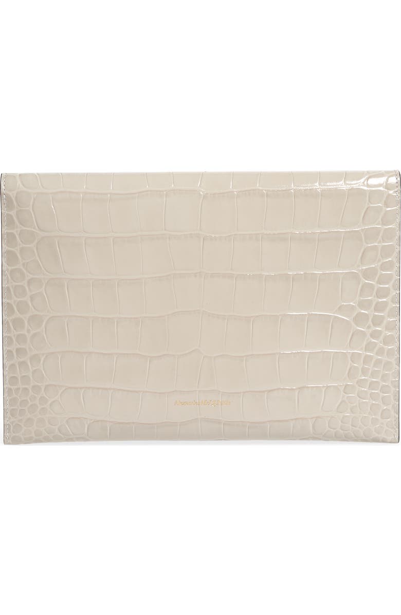 McQueen Alexander McQueen Croc Embossed Leather Envelope Clutch, Alternate, color,