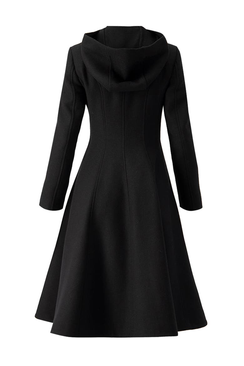 Hooded Button-Front Wool-Blend Midi Swing Coat, Alternate, color, Black
