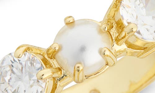 Covet Set Of 3 Faux Pearl & Cubic Zirconia Rings In White Gold