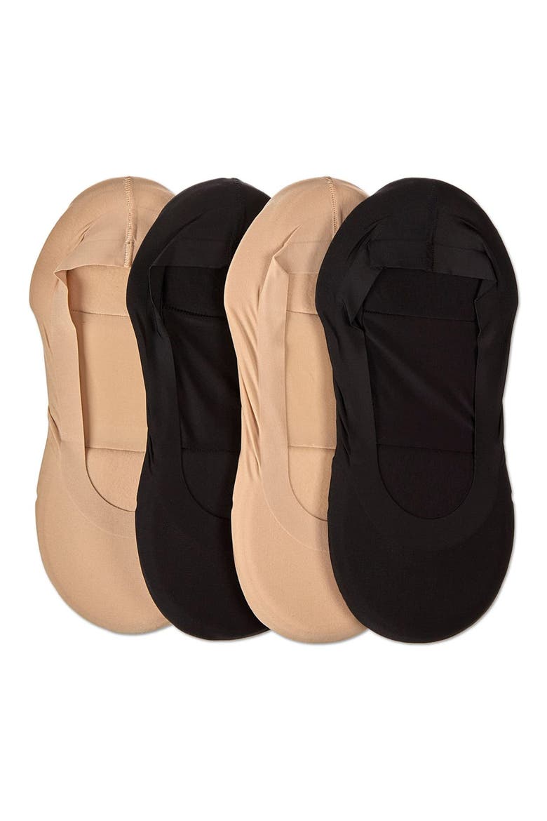 Assorted 4-Pack Cushioned Liner Socks, Main, color, NUDE-BLACK