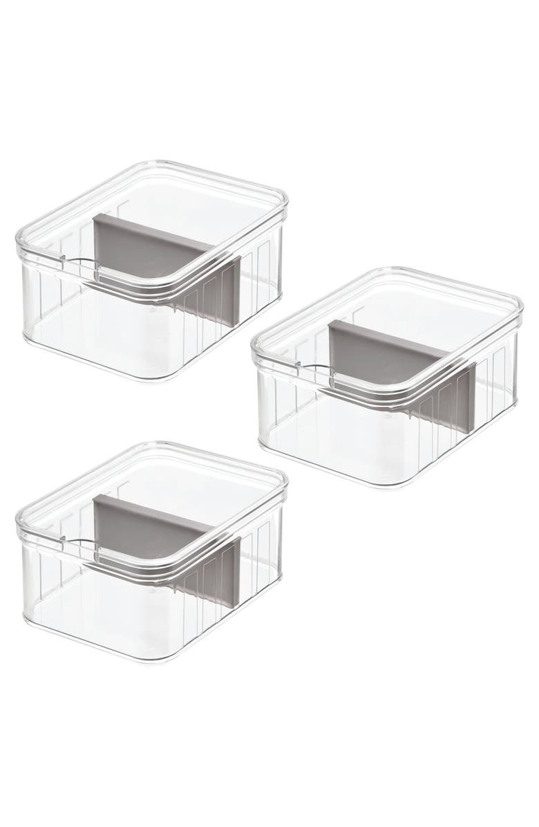 iDesign Small Fridge Bin with Removable Divider - Set of 3 - Clear/Gray, Main, color, 