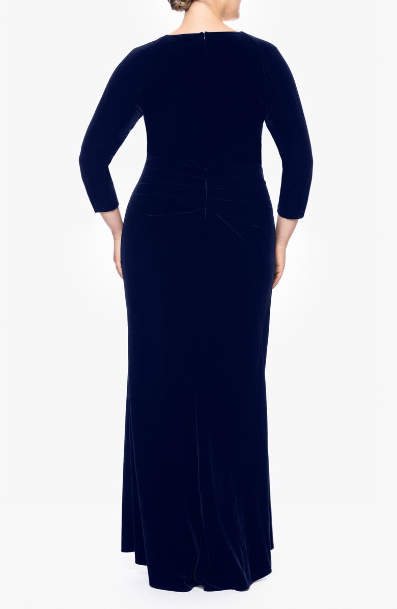 Xscape Evenings Ruffle Stretch Velvet Gown, Alternate, color, 