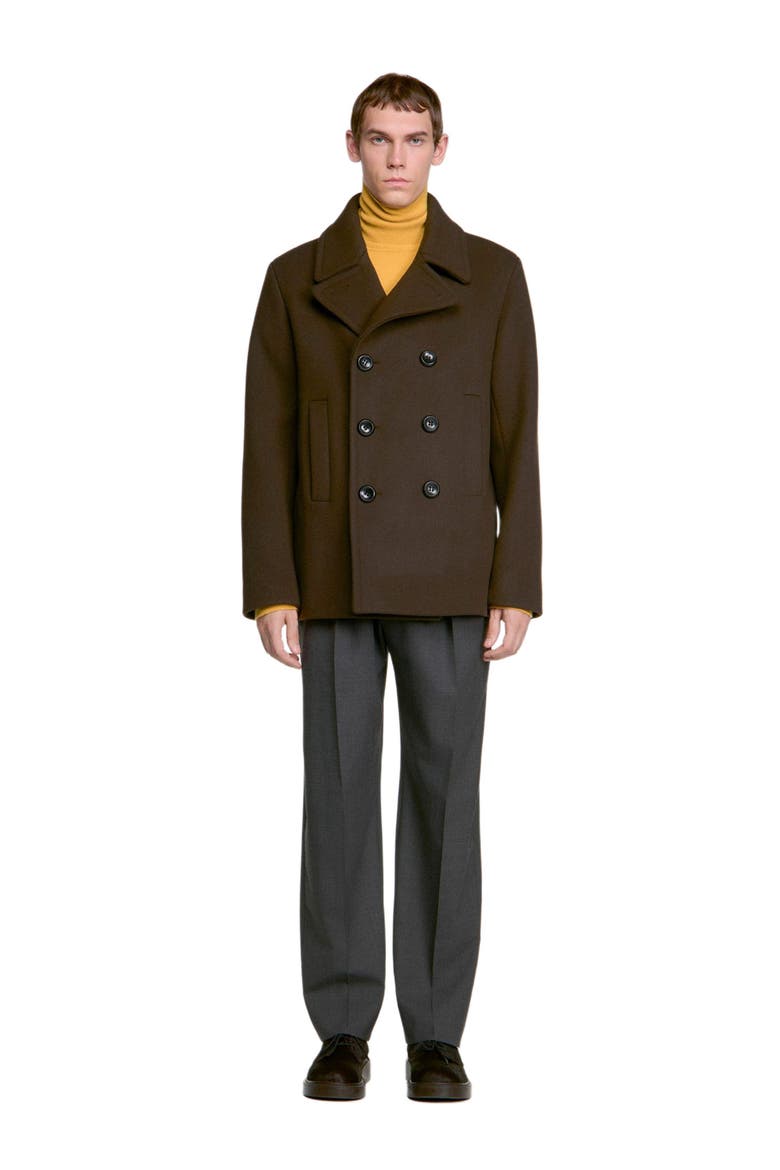 Double-breasted wool pea coat, Main, color, Taupe / kaki