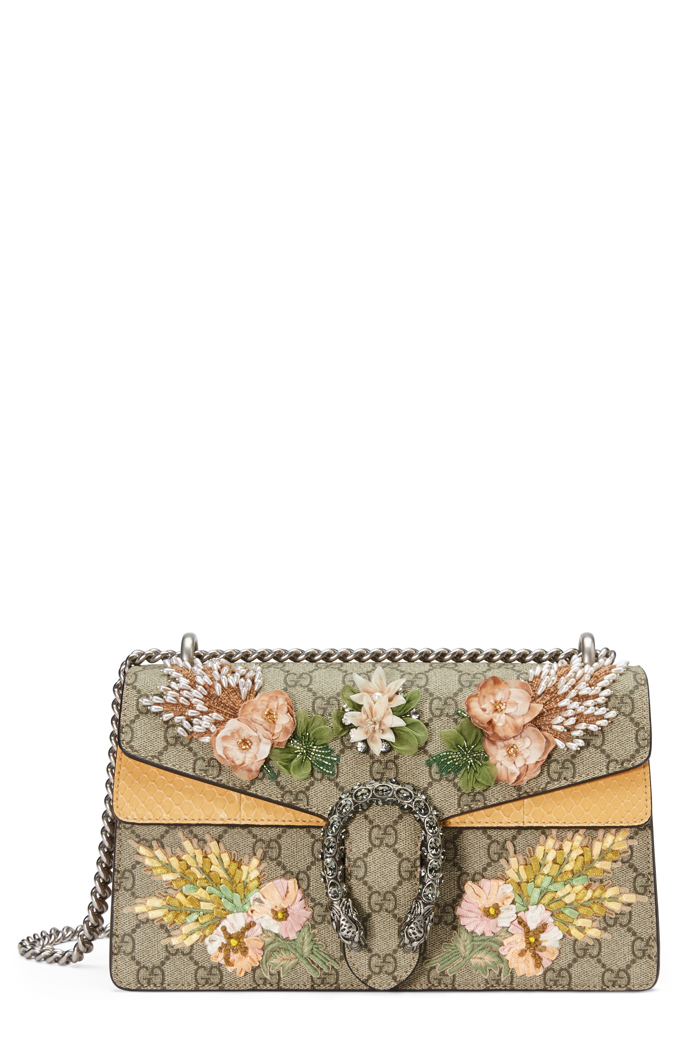 Gucci Small Dionysus Embellished GG Supreme & Genuine Python Shoulder Bag, Main, color, 