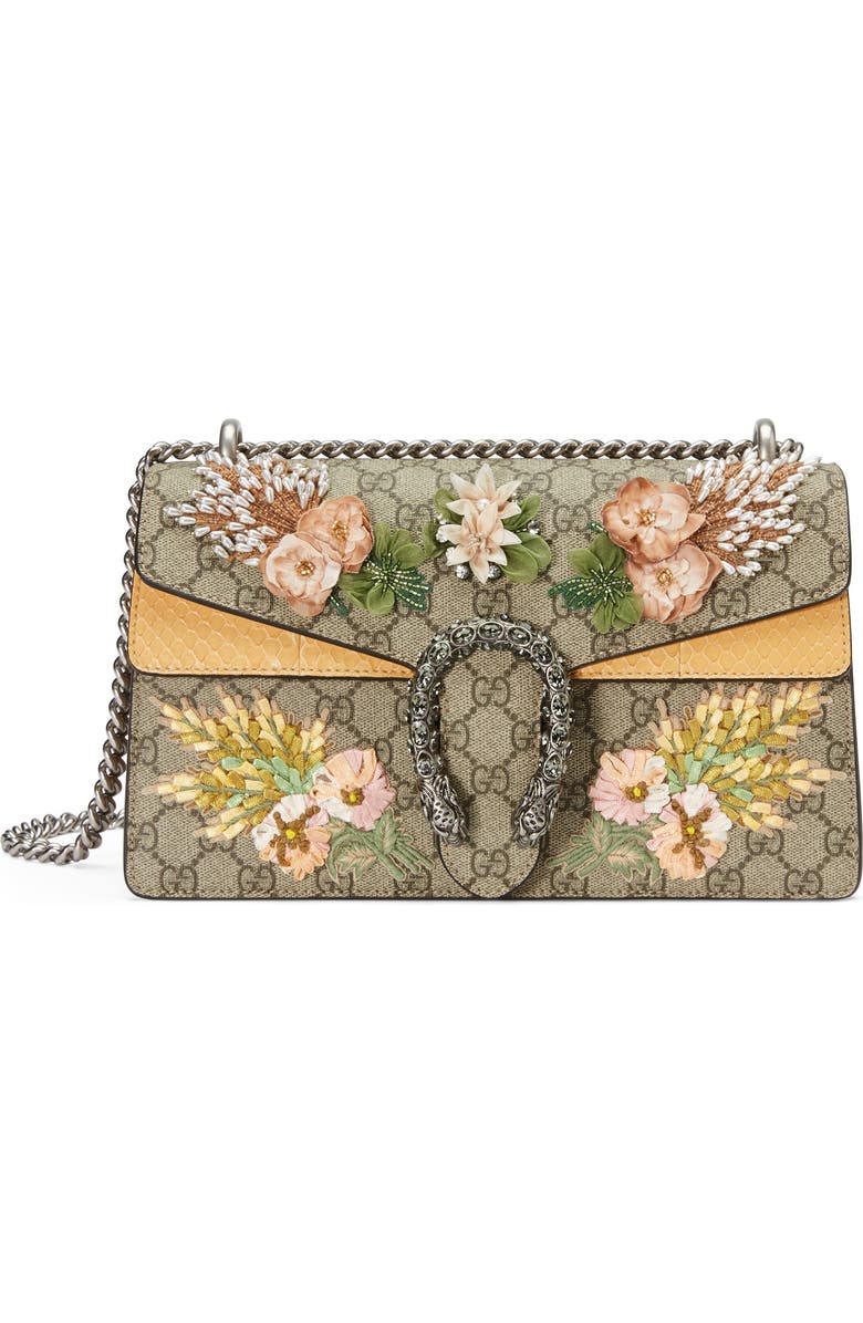 Gucci Small Dionysus Embellished GG Supreme & Genuine Python Shoulder Bag, Main, color,