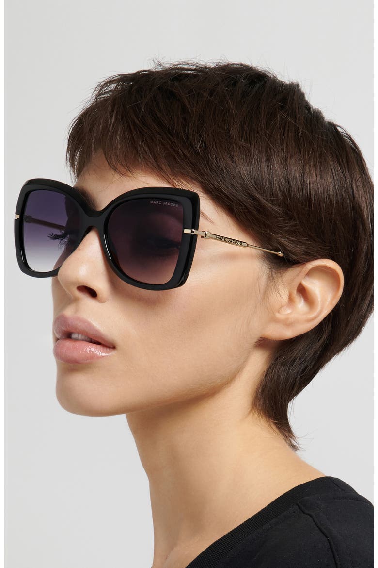56mm Gradient Butterfly Sunglasses, Alternate, color, BLACK/ DARK GREY