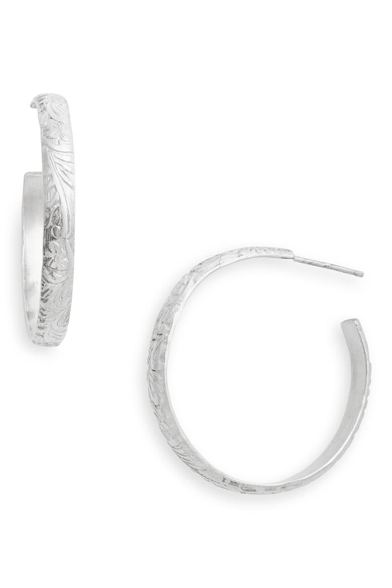 Flora Hoop Earrings, Main, color, STERLING SILVER