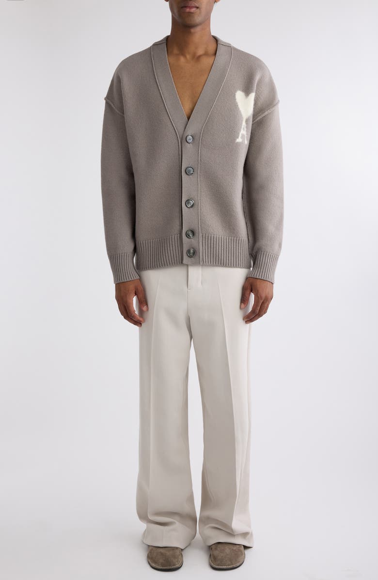 AMI PARIS Ami De Coeur Intarsia Merino Wool Cardigan, Alternate, color, 